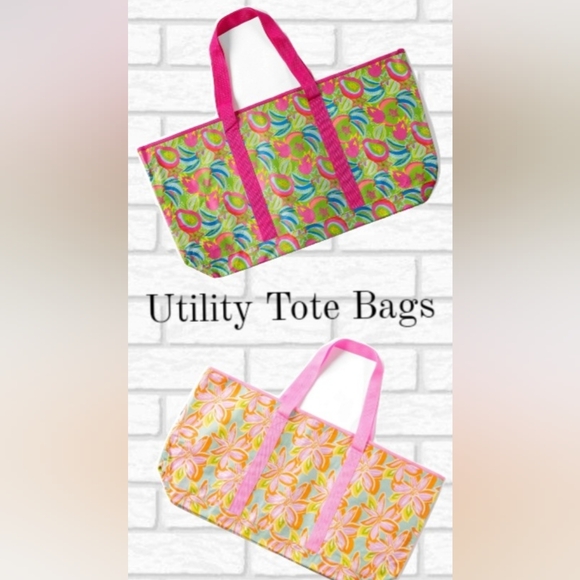 Floral Pink Oversized Utility Tote Bag - Picture 1 of 7